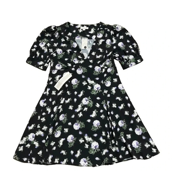 New! Topshop Bella V-neck Short Sleeve Dress. Blurred Floral Print. Size 6 - Picture 2 of 6